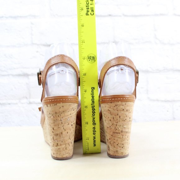 LL BEAN Brown Leather Cork Platform Wedge Ankle Strap Sandals Size 7 M - Picture 8 of 9